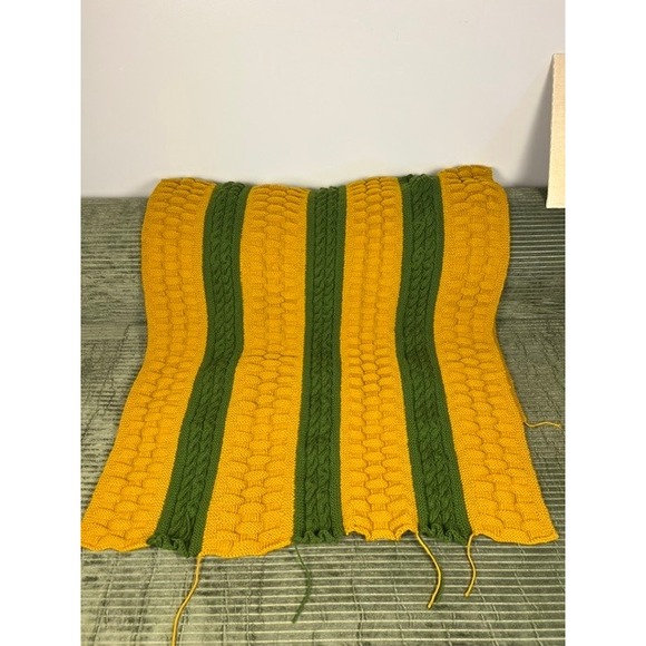 Handmade Other - Handmade Crochet Blanket Orange Olive Green Striped Cable Basketweave 30x66